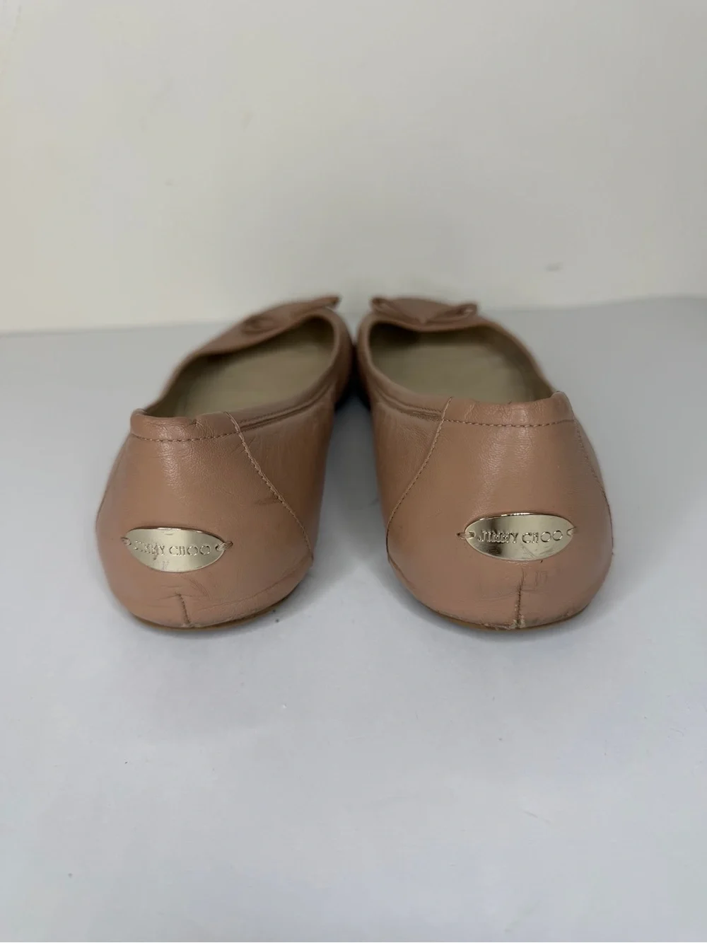 Jimmy Choo London Nude Beige Bow Ballet Flat Women’s Size 40 US 9 Made in Spain